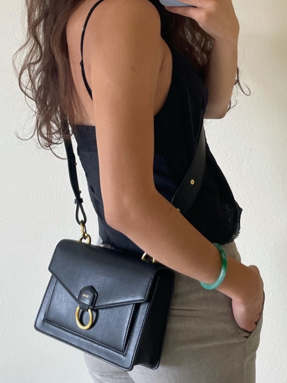NWOT JW PEI Black Shoulder Bag with Gold Ring & Chain